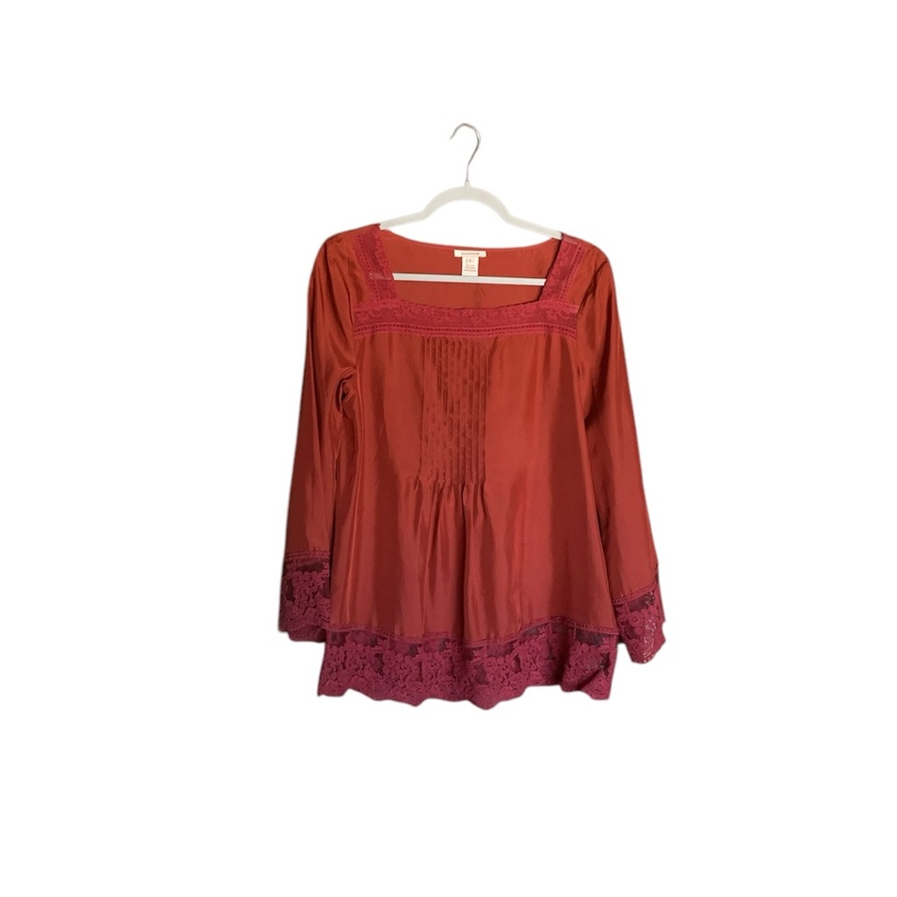 Sundance 100% silk blouse lace pull over burnt orange rust size small boho